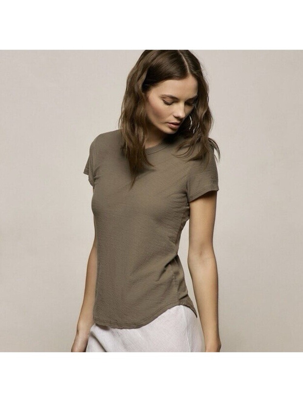 James Perse Womens Sheer Slub Short Sleeve T Shirt Size 2/Med Olive